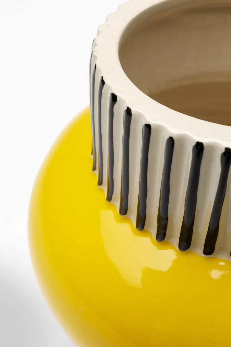 Wazony-KARE Design Wazon Do Salonu W Paski żółty Detal Ø16x16 Cm Porcelana