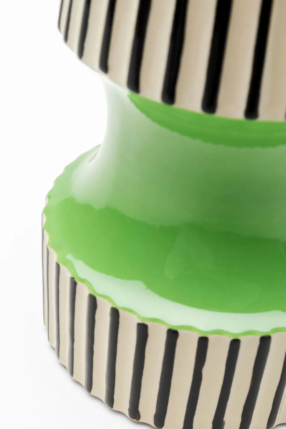 Wazony-KARE Design Wazon Do Salonu W Paski Zielony Detal Ø13x26 Cm Porcelana