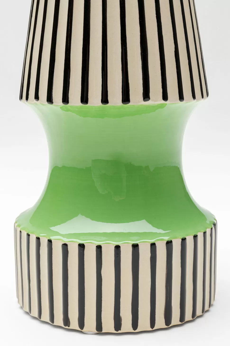 Wazony-KARE Design Wazon Do Salonu W Paski Zielony Detal Ø13x26 Cm Porcelana