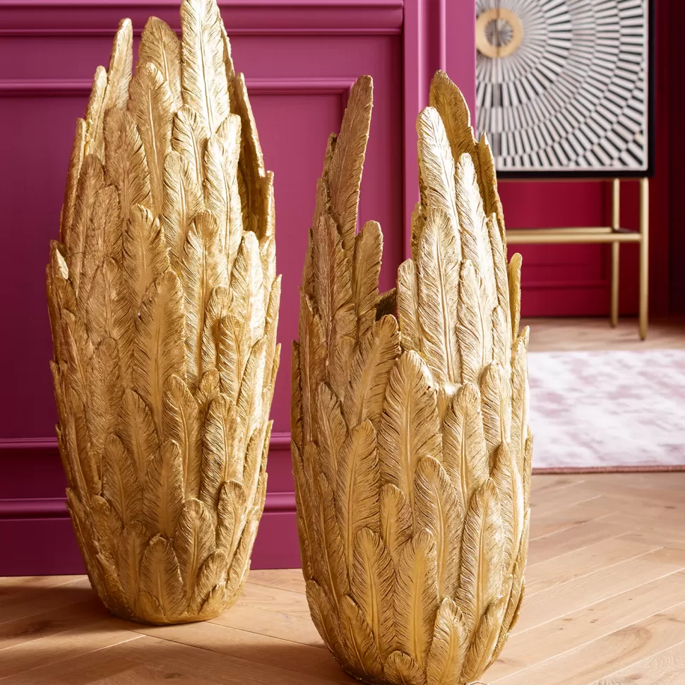 Wazony-KARE Design Wazon Feathers Ø34x80 Cm Złoty