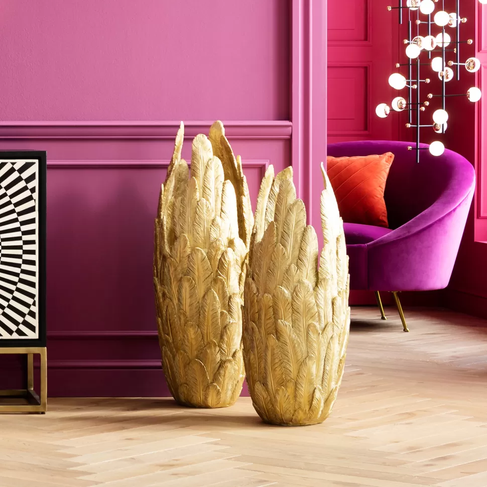 Wazony-KARE Design Wazon Feathers Ø35x91 Cm Złoty