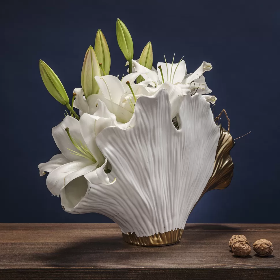 Wazony-KARE Design Wazon Gingo Elegance 45x32 Cm Biało-złoty