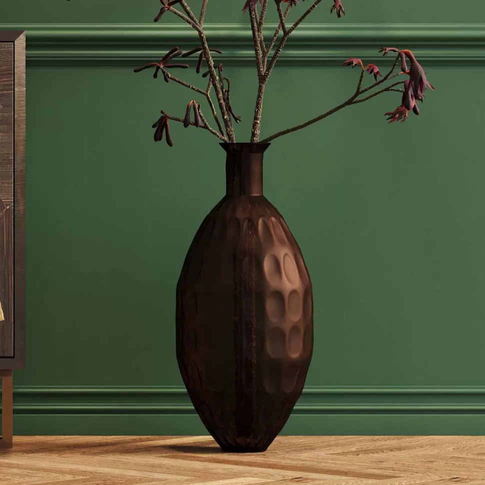 Wazony-KARE Design Wazon Szklany Brązowy Ø28x59 Cm Wzór Kółka
