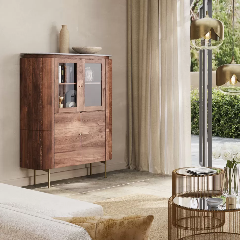 Witryny-KARE Design Witryna Grace 100x145 Cm Drewno Mango - Blat Marmur