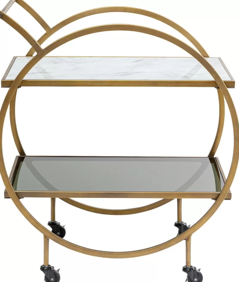 Barki-KARE Design Wózek Barowy Loft 74x85 Cm Mosiężny Półki Szklane