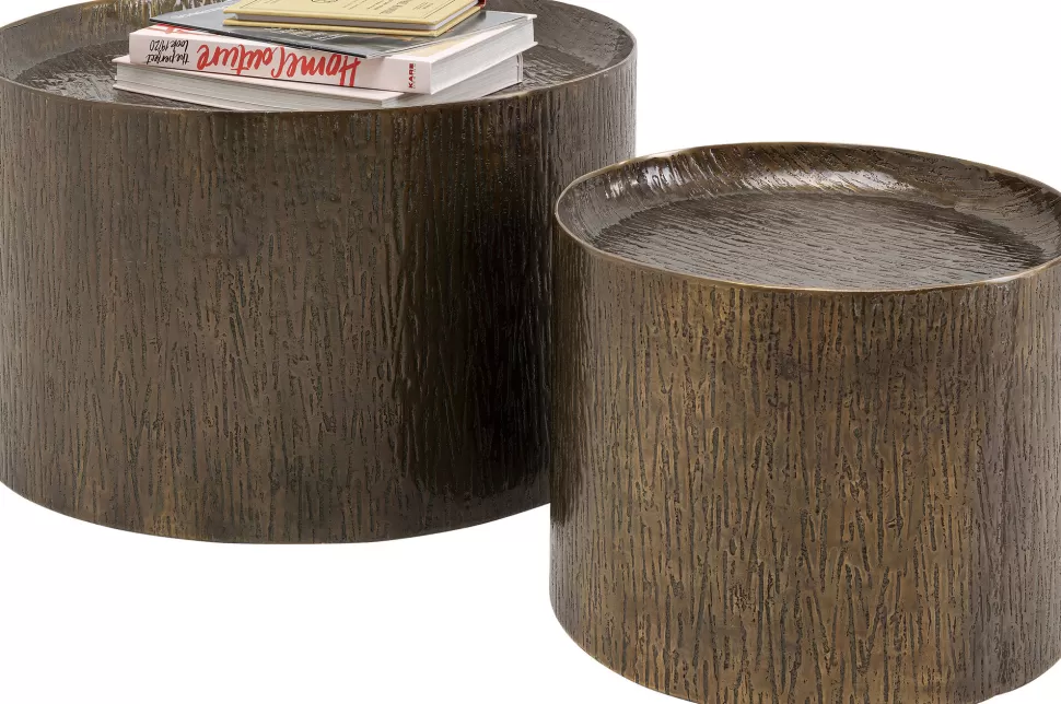 Stoliki Kawowe-KARE Design Zestaw 2 Stolików Kawowych Kolor Brązowy Aluminium Wykończenie Mosiężne