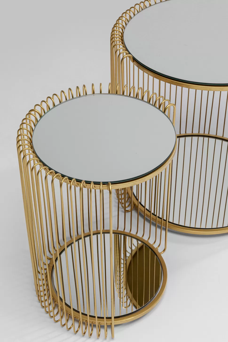 Stoliki Kawowe-KARE Design Zestaw 2 Stolików Pomocniczych Z Półkami Złote Z Lustrzanymi Blatami