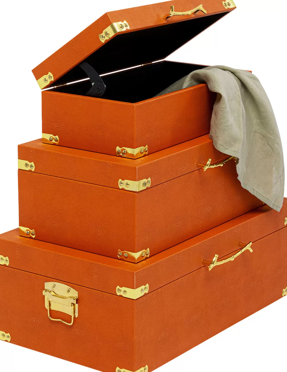 Organizery-KARE Design Zestaw 3 Pudełek Pomarańczowych Ze Złotymi Detalami