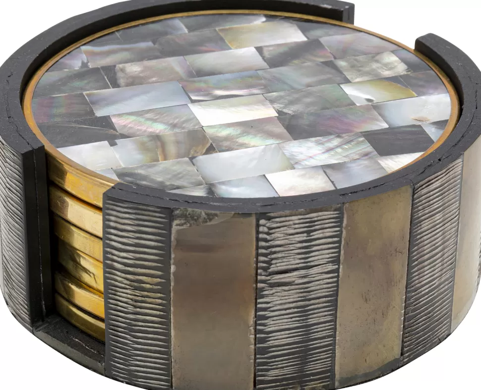 Zastawa Stołowa-KARE Design Zestaw 6 Podkładek Okrągłych Pod Kubki Kolorowe Z Organizerem Ø11 Cm