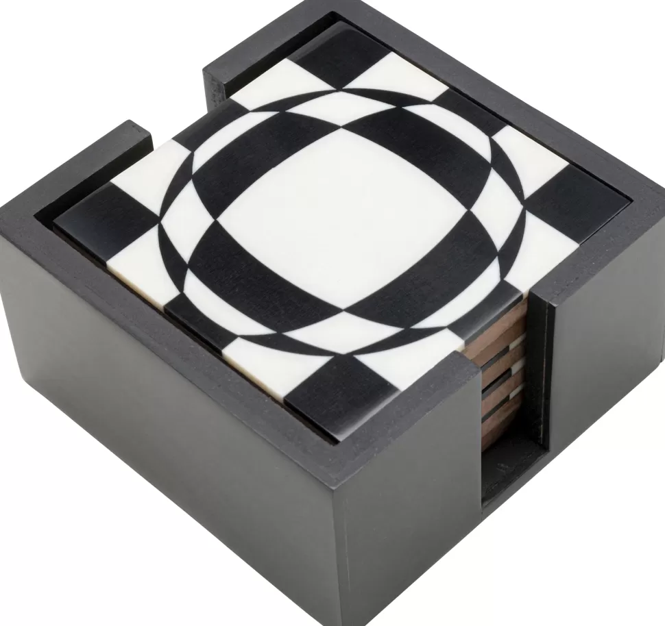 Zastawa Stołowa-KARE Design Zestaw 6 Podkładek Pod Kubki Czarno-białe Z Organizerem 12x12 Cm