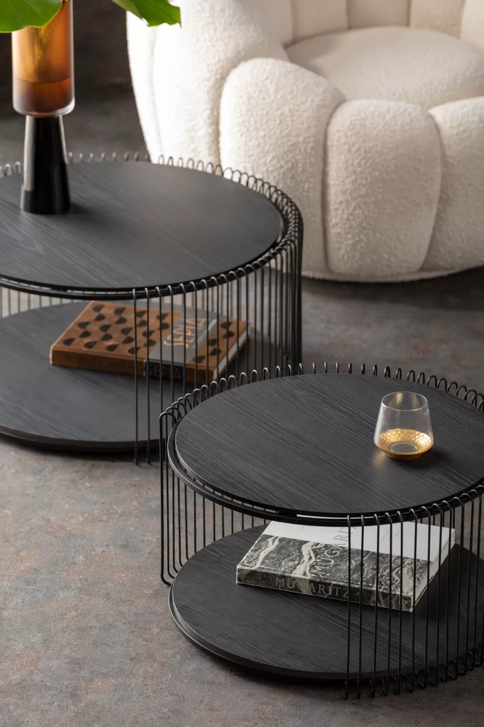 Stoliki Kawowe-KARE Design Zestaw Dwóch Stolików Blaty MDF Rama Stalowa - Kolor Czarny