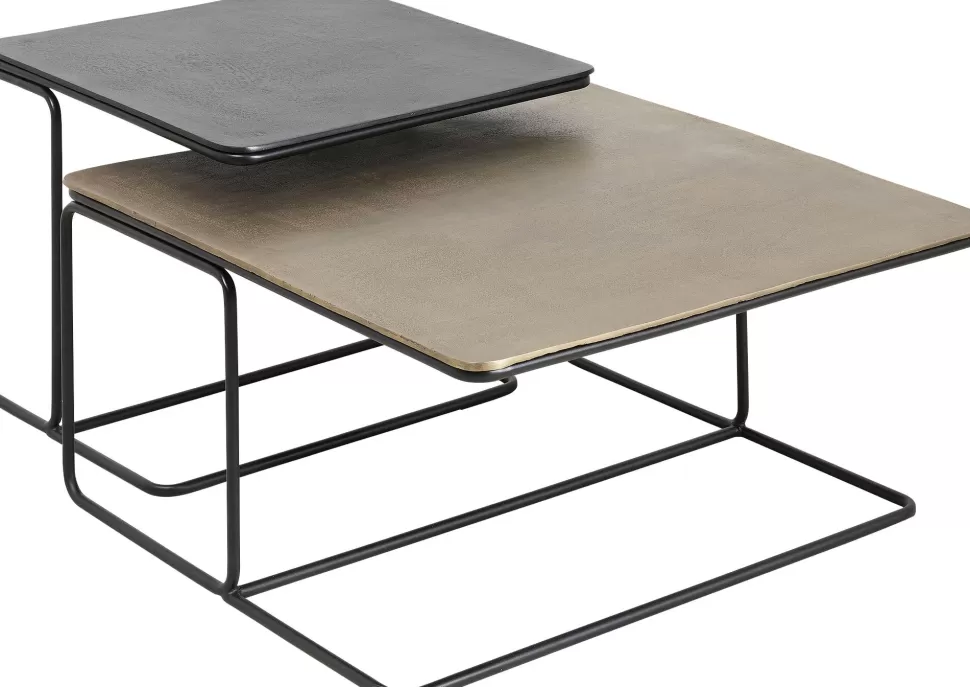 Stoliki Kawowe-KARE Design Zestaw Dwóch Stolików Kawowych Aluminium Złoty I Czarny