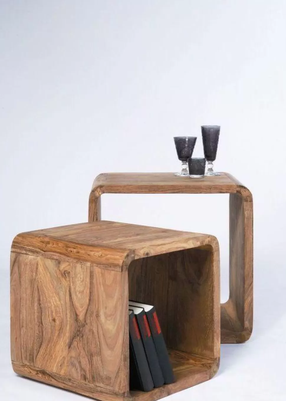 Stoliki Kawowe-KARE Design Zestaw Dwóch Stolików Kawowych Authentico Cube Drewniane