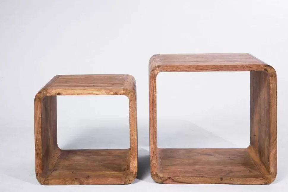 Stoliki Kawowe-KARE Design Zestaw Dwóch Stolików Kawowych Authentico Cube Drewniane
