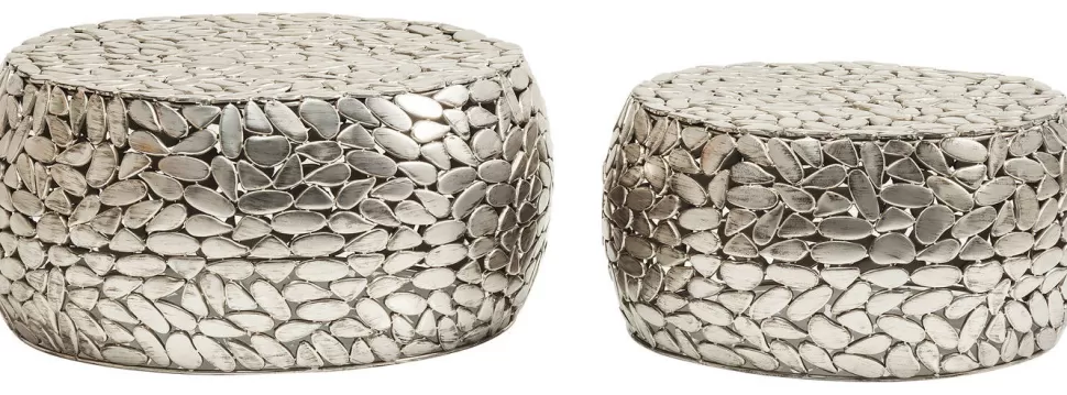 Stoliki Kawowe-KARE Design Zestaw Dwóch Stolików Kawowych Pebbles Deluxe Srebrne
