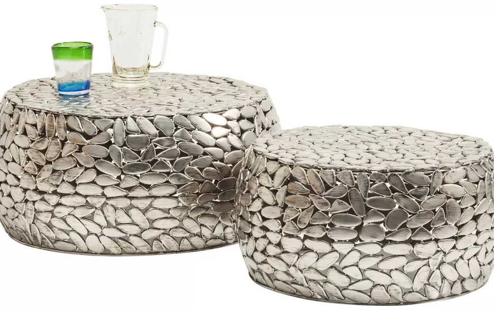 Stoliki Kawowe-KARE Design Zestaw Dwóch Stolików Kawowych Pebbles Deluxe Srebrne