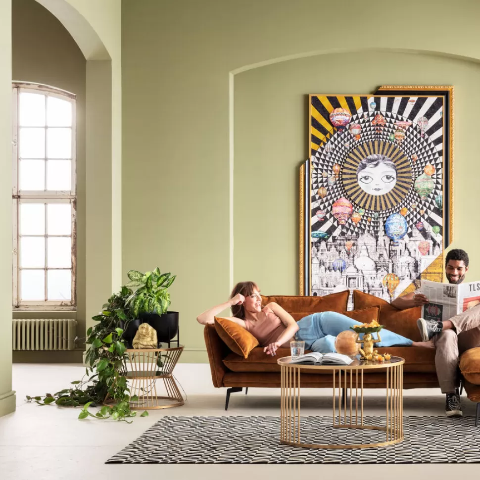 Stoliki Kawowe-KARE Design Zestaw Dwóch Stolików Kawowych Roma - Złote - Blaty Marmur