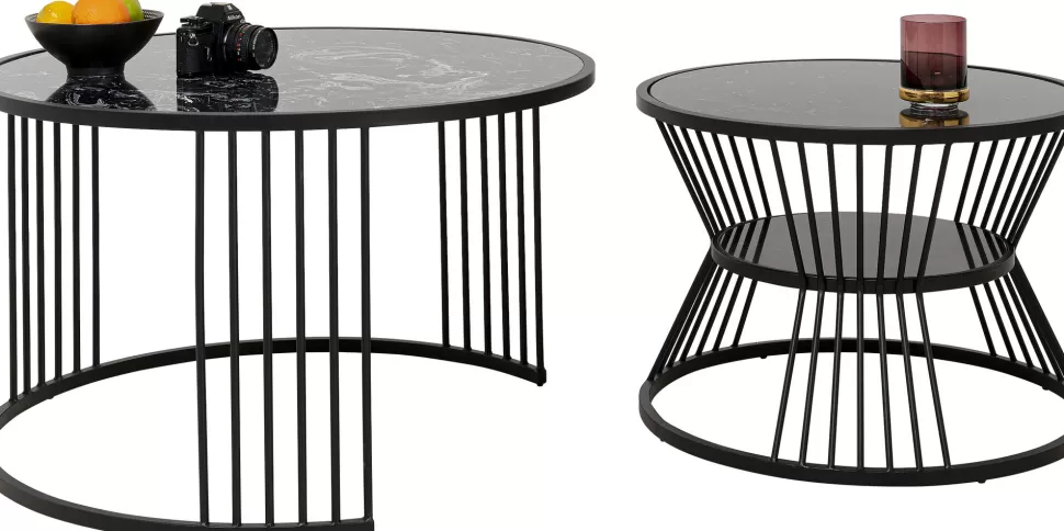 Stoliki Kawowe-KARE Design Zestaw Dwóch Stolików Kawowych Roma Czarne - Blaty Marmurowe