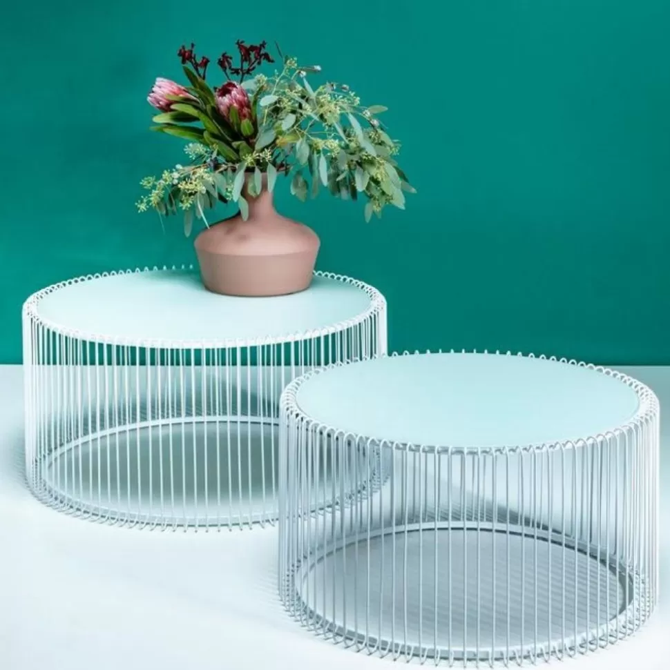Stoliki Kawowe-KARE Design Zestaw Dwóch Stolików Kawowych Wire Białe