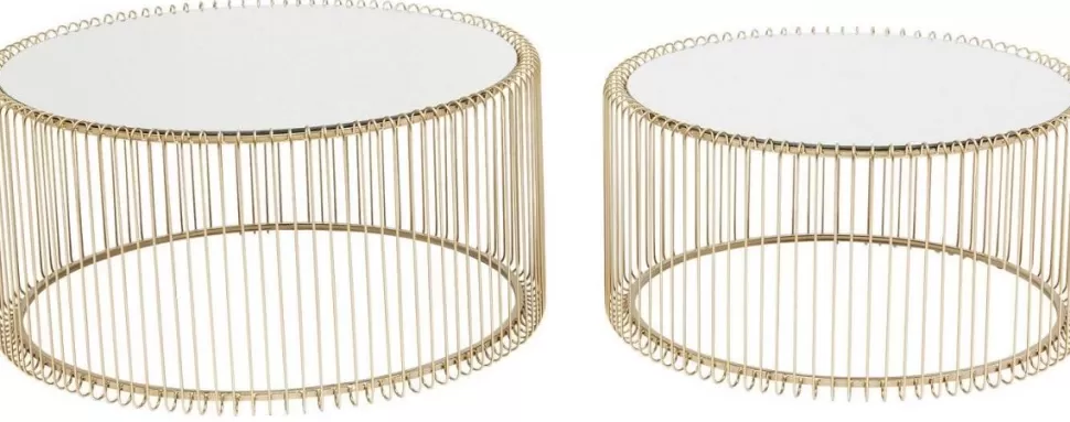 Stoliki Kawowe-KARE Design Zestaw Dwóch Stolików Kawowych Wire Mosiężne
