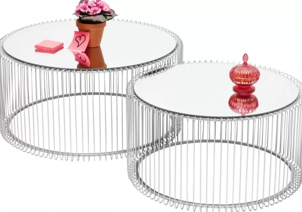 Stoliki Kawowe-KARE Design Zestaw Dwóch Stolików Kawowych Wire Srebrne