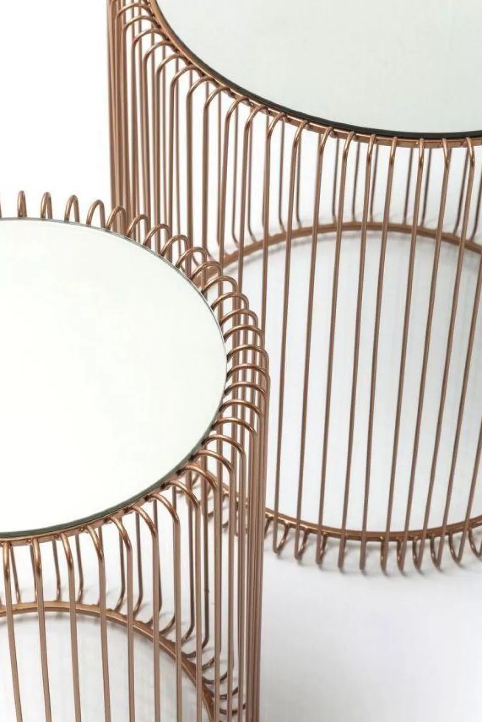 Stoliki Kawowe-KARE Design Zestaw Dwóch Stolików Wire Copper Miedziane - Blaty Lustrzane