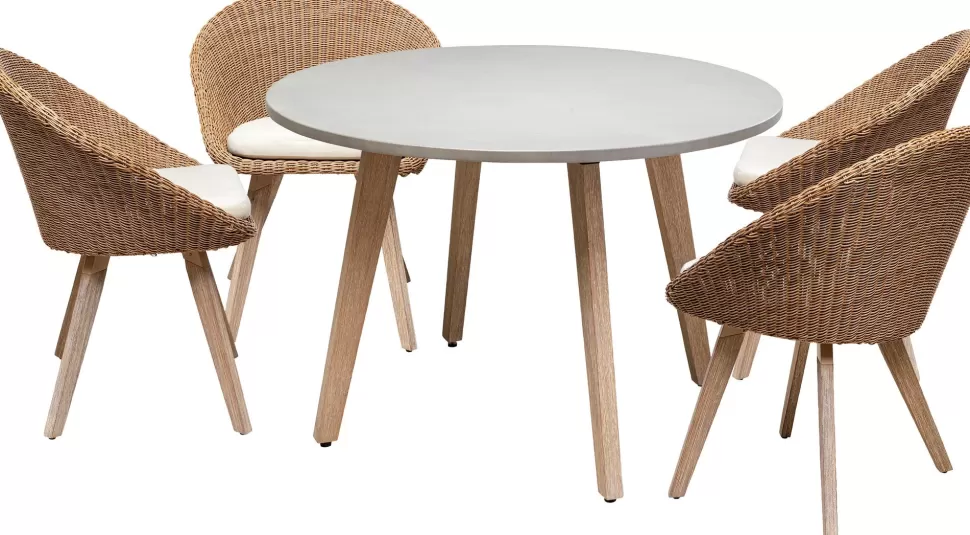 Sofy-KARE Design Zestaw Ogrodowy 4 Krzesła Rattanowe I Stół Z Cementowym Szarym Blatem